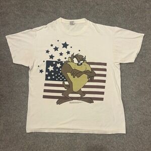 Vintage 90s Looney Toons Taz American Flag 1997 T Shirt Adult XL